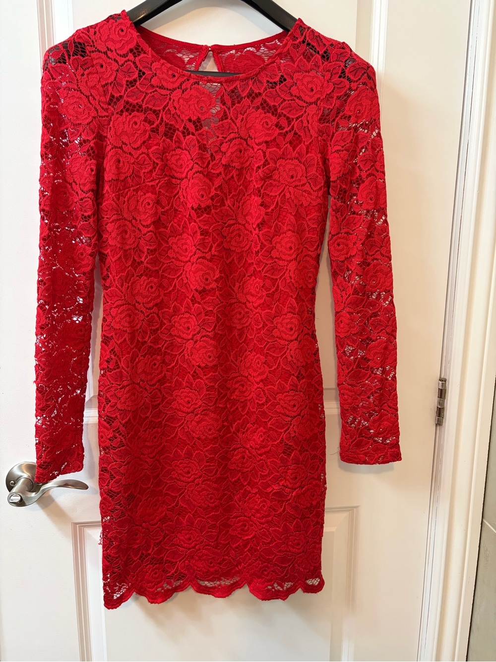 Iz Byer Red Floral Lace Long-Sleeve Dress